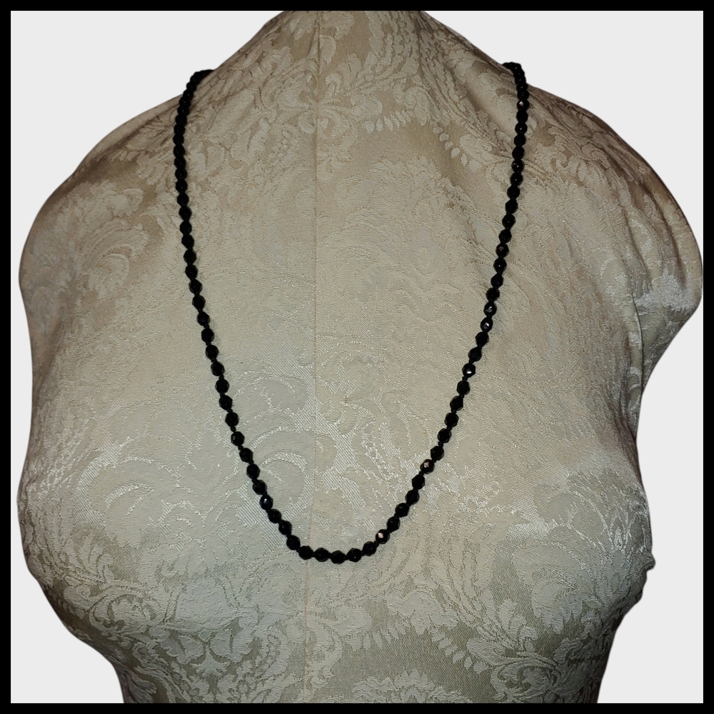 Vintage Classic Black Bead Long Necklace